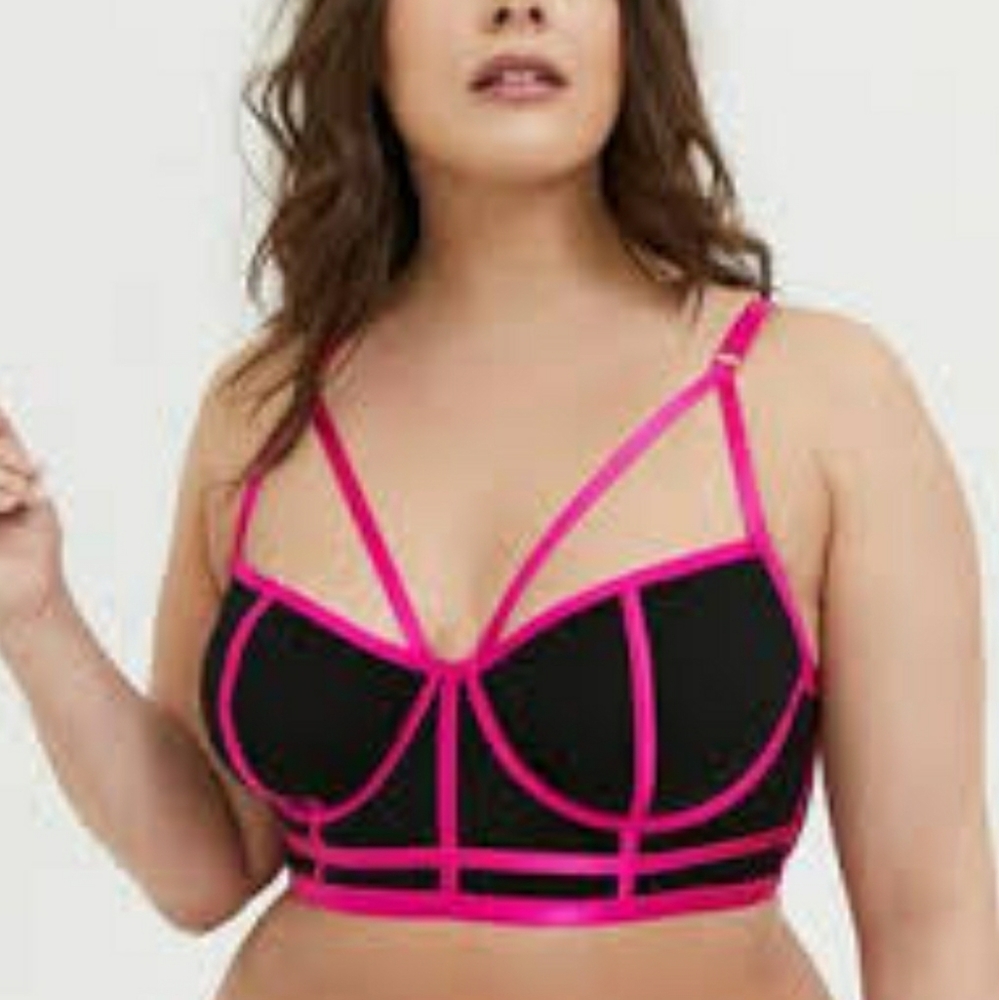 NWT Torrid Simply Mesh Underwire bra Rich Black Neon Pink size 18
